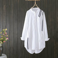 Women Cotton Blouse Long Sleeve Stripe Shirt Office Lady Casual Wear Over-sized Loose Top - MERGE.DAY.1.FREESTYLE