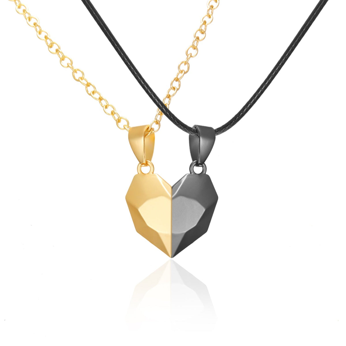 2Pcs Punk Heart Pendant Couple Necklace Lover Distance Faceted Magnetic Necklace - MERGE.DAY.1.FREESTYLE