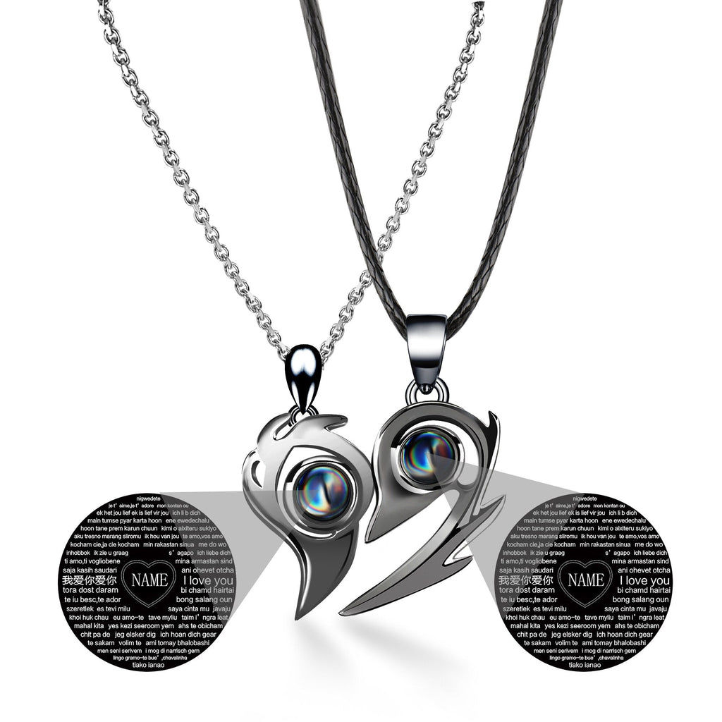 One Pair Magnetic Flame Heart Shaped Custom 100 languages Name Projection Couples Necklaces - MERGE.DAY.1.FREESTYLE