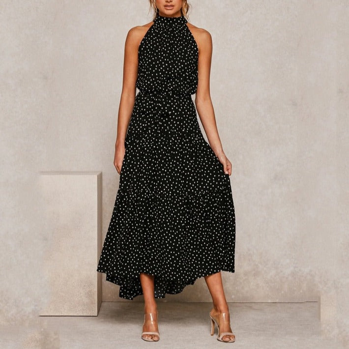 Summer Long Dress Polka Dot Casual Dresses Black Sexy Halter Strapless Sundress Vacation - MERGE.DAY.1.FREESTYLE