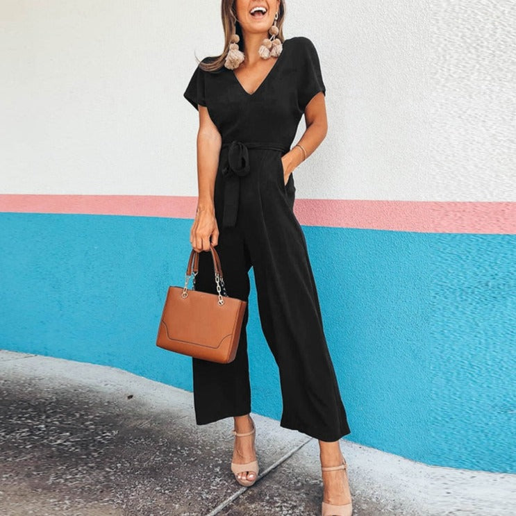 Summer 2022 Streetwear V-neck Jumpsuit Beach Elegant Party One Piece Black Rompers - MERGE.DAY.1.FREESTYLE