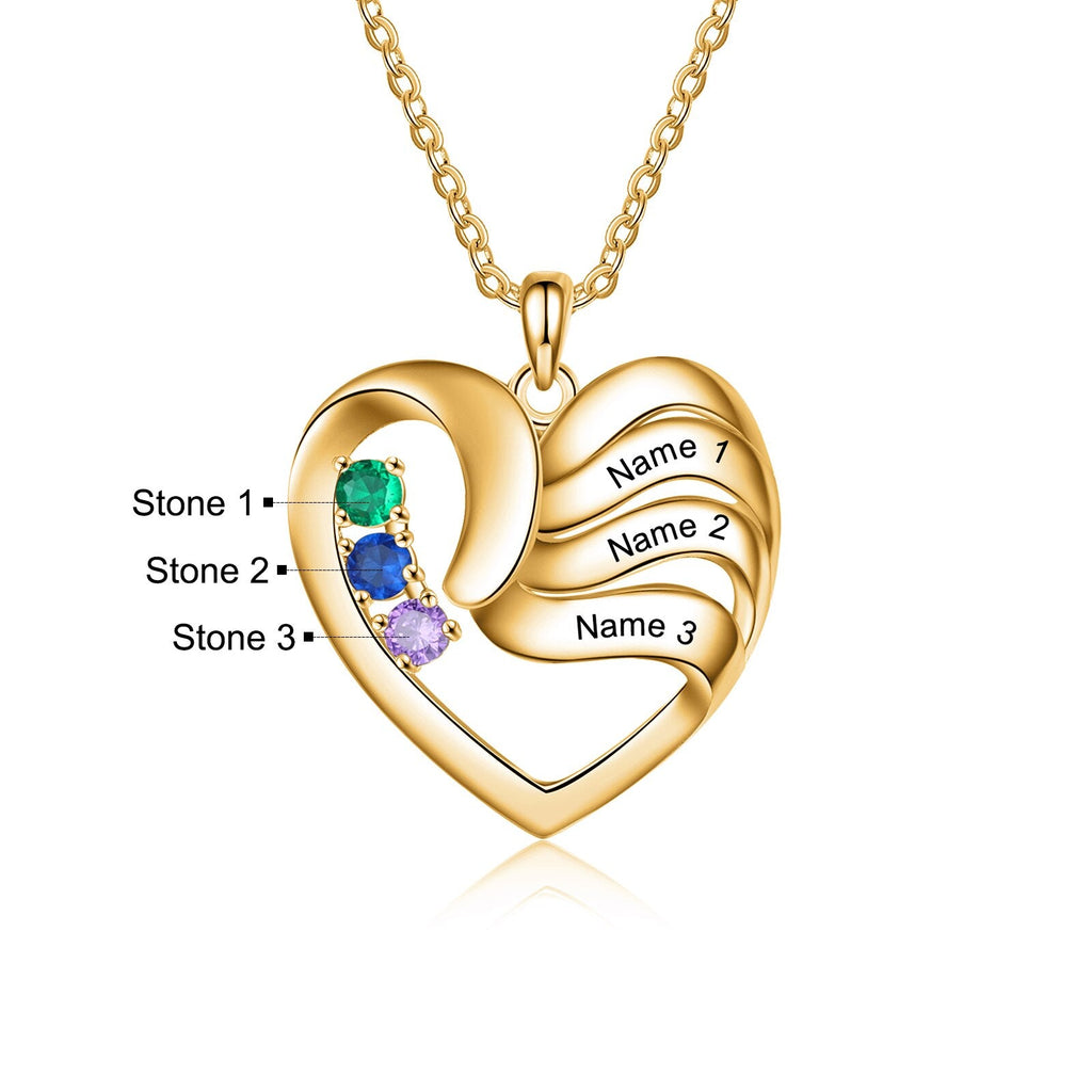 2-5 Names Customized Birthstone Fashion Memorial Heart Necklace - MERGE.DAY.1.FREESTYLE