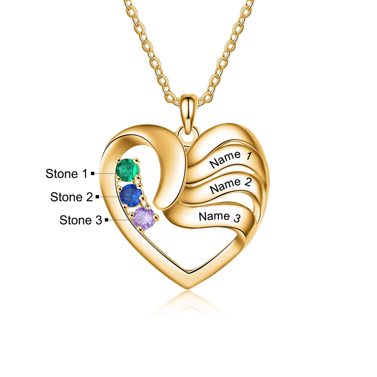 2-5 Names Customized Birthstone Fashion Memorial Heart Necklace - MERGE.DAY.1.FREESTYLE