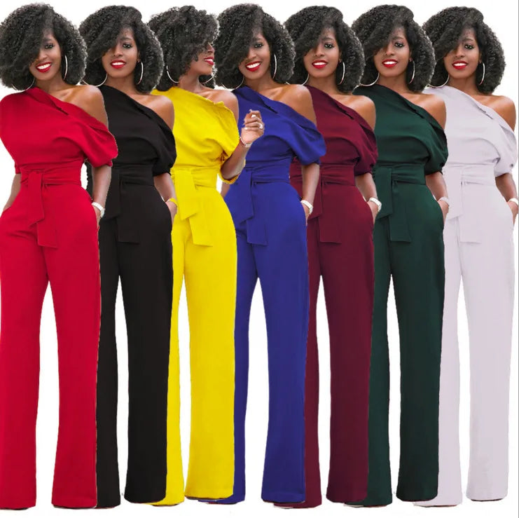 Hot Sale Professional Women's Fashion Solid Color Asymmetrical One-piece Jumpsuits
