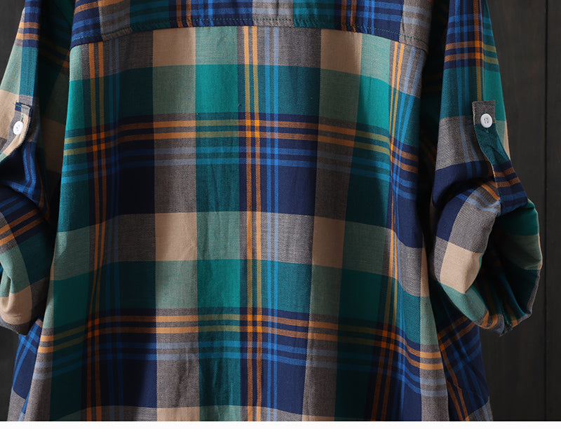 100% Cotton Plaid Shirt Long Sleeve Button Up Casua Loose Blouse Plus Size - MERGE.DAY.1.FREESTYLE