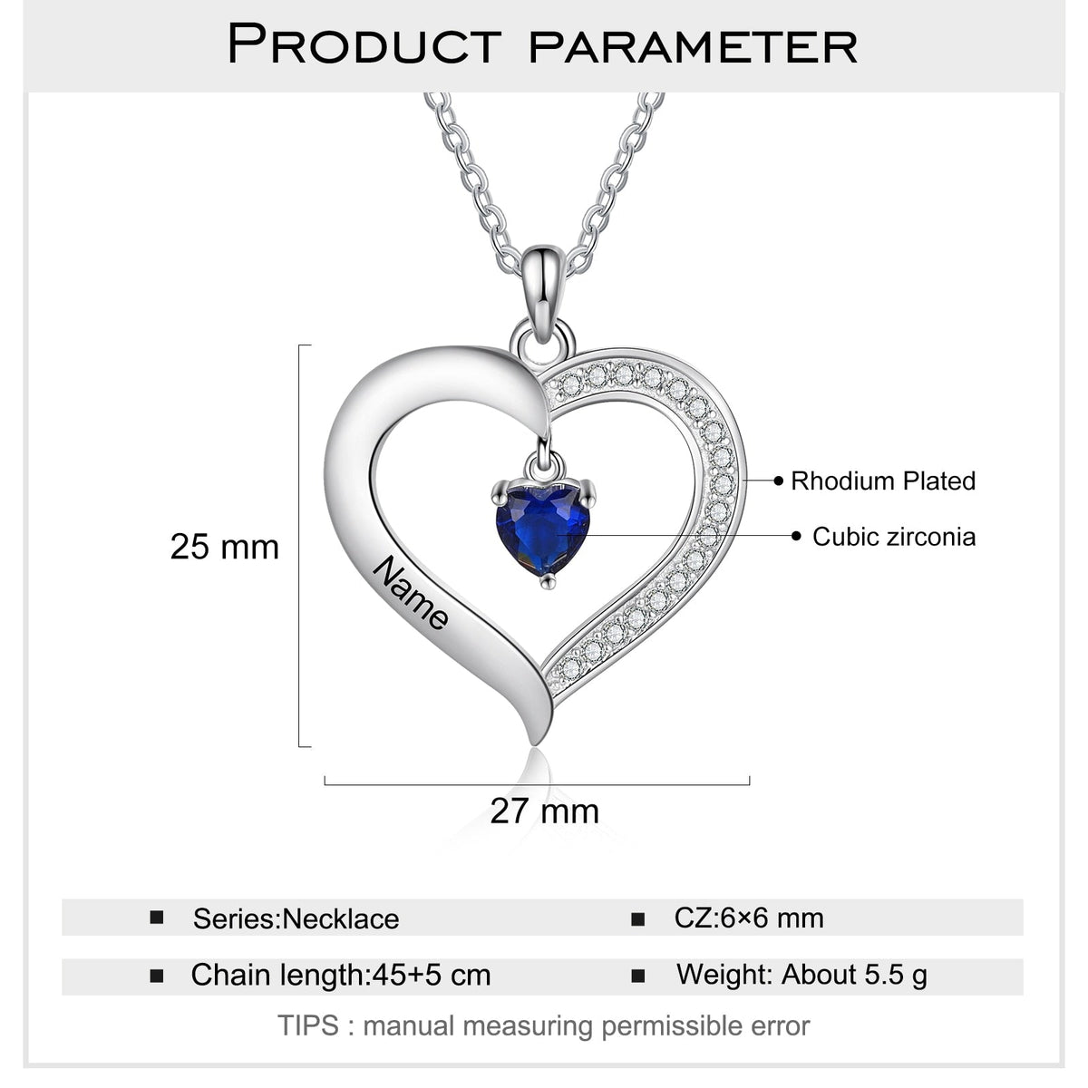 Personalized Heart Name Necklace with 1-8 Engraving Birthstone Pendant - MERGE.DAY.1.FREESTYLE
