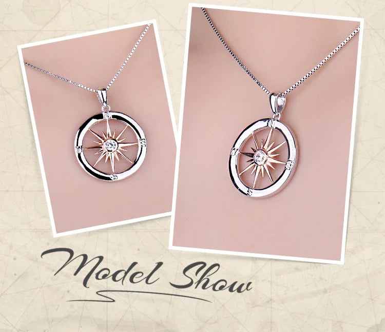 Sun Star Compass Necklace Circle Rose Gold Cubic Zirconia Pendant - MERGE.DAY.1.FREESTYLE