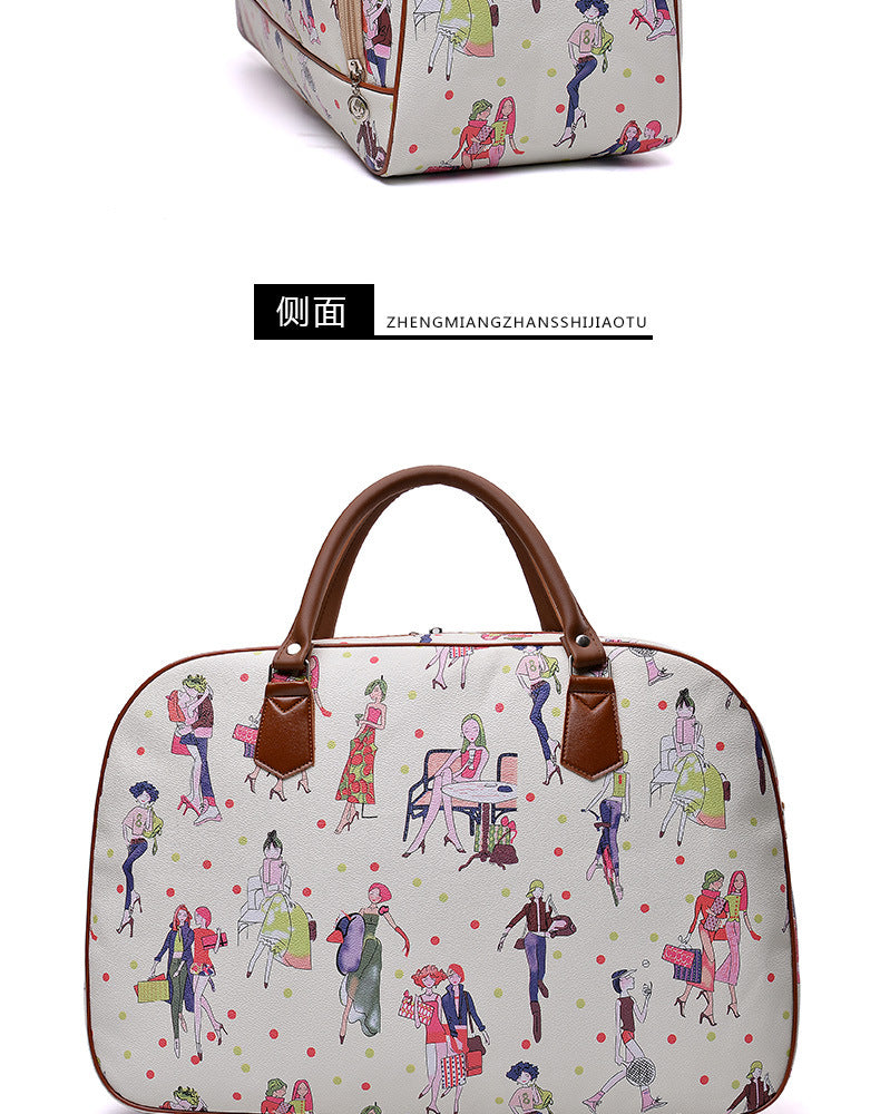 Women Travel Bags PU Leather Large Capacity Waterproof Print Luggage Duffle Bag - MERGE.DAY.1.FREESTYLE