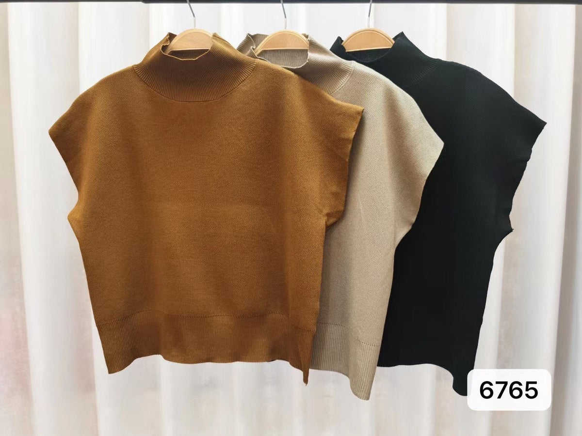 French Turtleneck Knitted Women Spring Summer Design Loose Short Sleeve Cropped Tops Female - MERGE.DAY.1.FREESTYLE