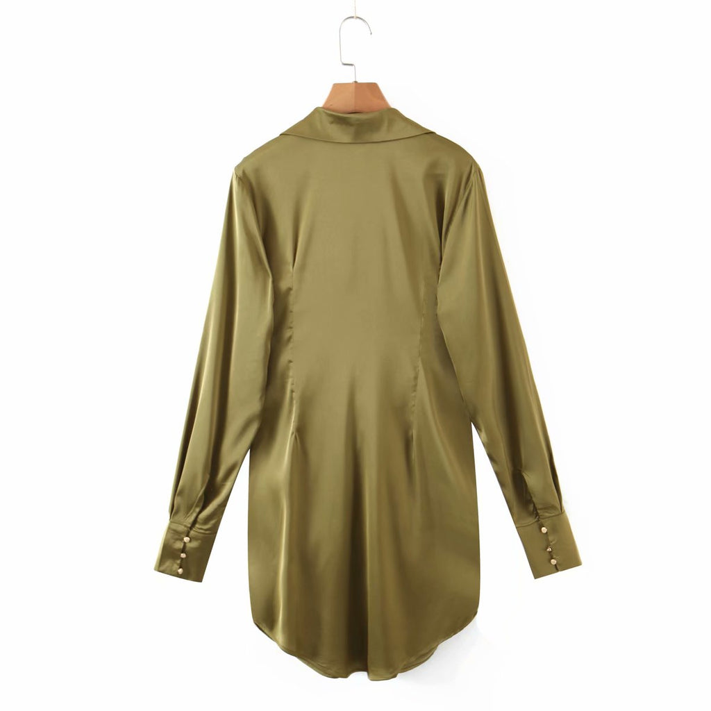 mini dress summer long sleeves women irregularity pleated vocation style loose white shirtdress - MERGE.DAY.1.FREESTYLE