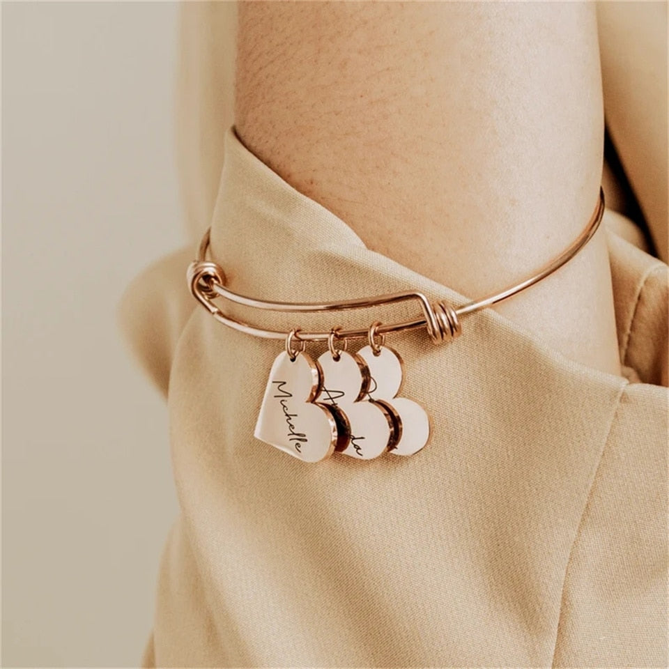 Personalized Bracelet Heart Customized Engraved 1-6Names Adjustable Bangles - MERGE.DAY.1.FREESTYLE