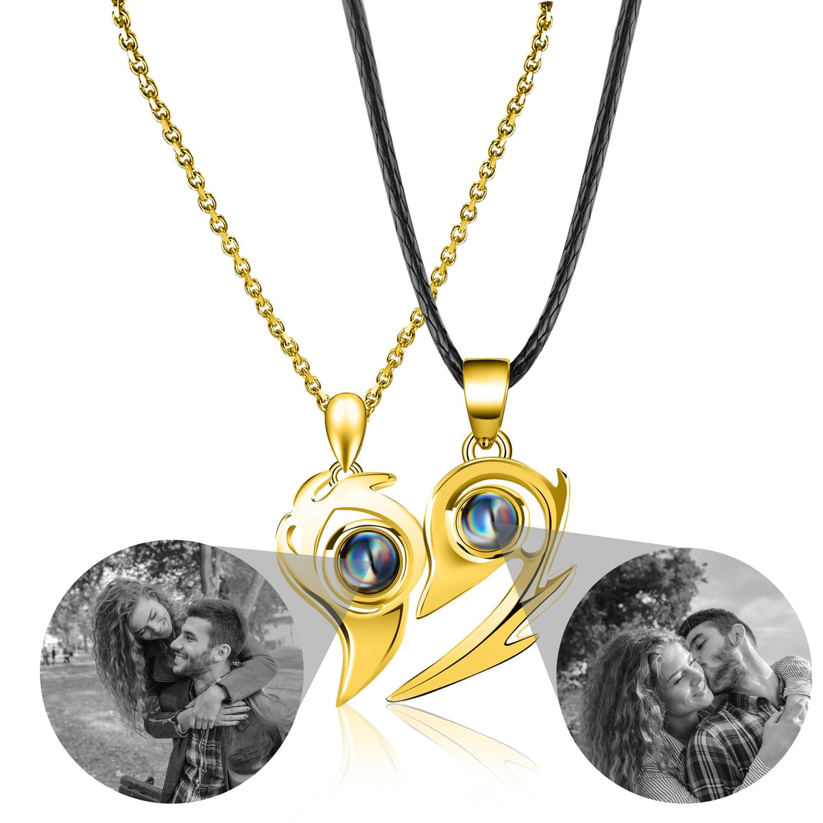 Flame Heart Shaped Custom Photo Projection Couples Necklaces - MERGE.DAY.1.FREESTYLE