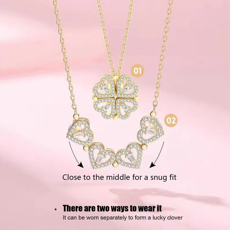Magnetic Folding Heart Shaped Four Leaf Clover Pendant Necklace - MERGE.DAY.1.FREESTYLE