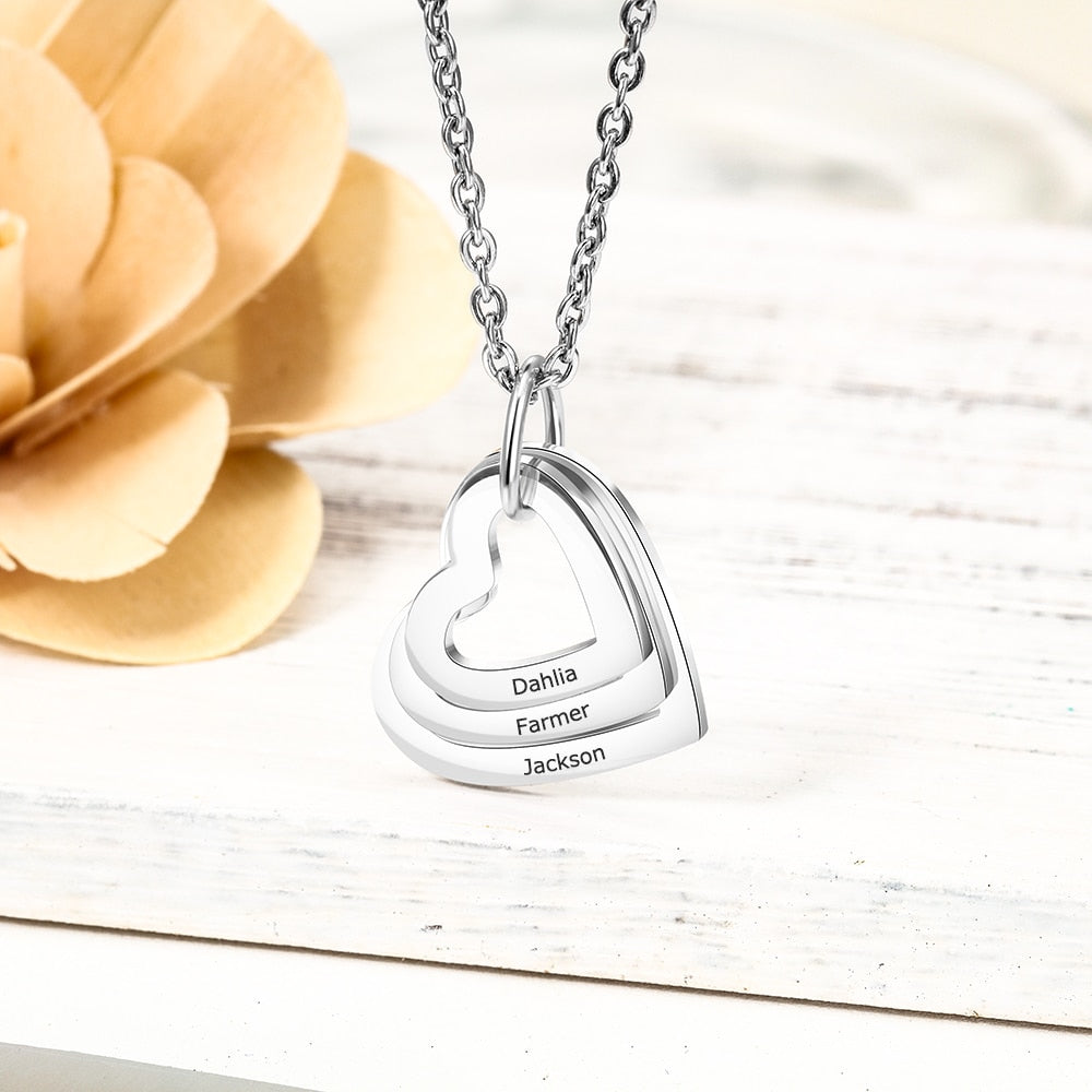 Personalized Family Necklace with 2-4 Names Heart Engraved Necklace - MERGE.DAY.1.FREESTYLE