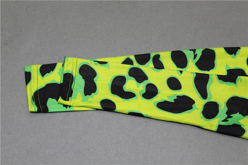 Women Long Sleeve Leopard Skin Prinetd Bodysuit Sexy Neon Green Streetwear Jumpsuit - MERGE.DAY.1.FREESTYLE