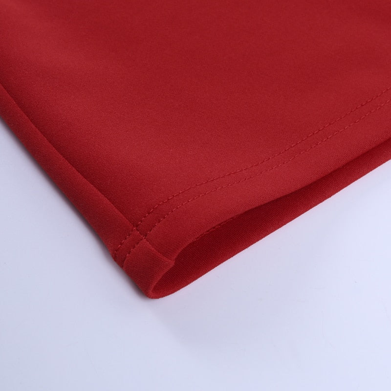Slim V Neck Long Sleeve Mid Calf Pencil Dress 2022 Casual Office Lady Solid Red Puff Sleeve - MERGE.DAY.1.FREESTYLE