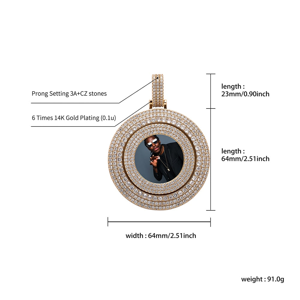 Big Size Custom Photo Rotating Pendant Necklace Full Iced Out Cubic Zirconia Hip Hop Jewelry - MERGE.DAY.1.FREESTYLE