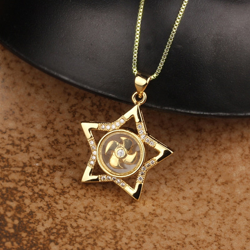 Rotatable Windmill Pendant Necklace AAA Cubic Zirconia Pave Gold Silver Color Crystal Necklace Jewelry - MERGE.DAY.1.FREESTYLE