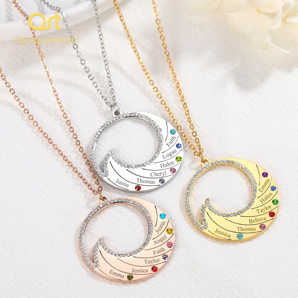 Personalized Name Necklace Pendant For Women Birthstone Crystal Necklaces Wave - MERGE.DAY.1.FREESTYLE