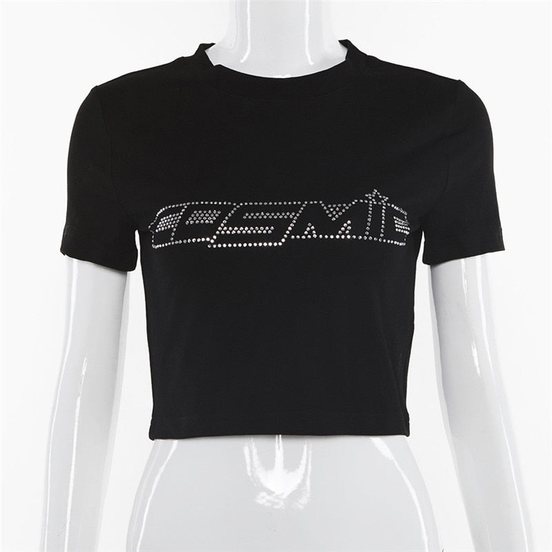 Punk Vintage Rhinestone Spider Goth Graphic T Shirt Women Y2k Style Crop Top O-neck Tshirt - MERGE.DAY.1.FREESTYLE