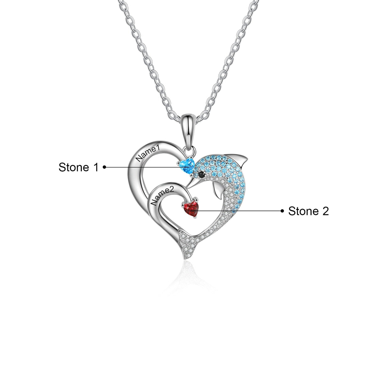 Delicate Dolphin 2-8 Name Necklace Customized Heart Pendant - MERGE.DAY.1.FREESTYLE