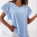 Women Hollow Out Stitching T-Shirt Casual O-Neck Ruffle Short Sleeve Top Elegant Clothing - MERGE.DAY.1.FREESTYLE