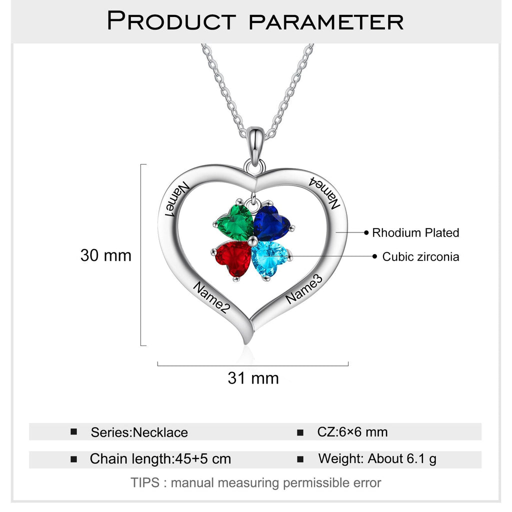Personalized Heart Name Necklace with 1-8 Engraving Birthstone Pendant - MERGE.DAY.1.FREESTYLE