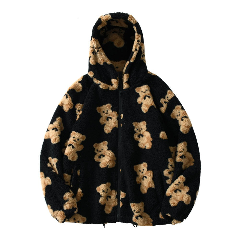 Hip Hop Men Women Fashion Bear Print Full Zip Hooded Coat Tops Outwear - MERGE.DAY.1.FREESTYLE
