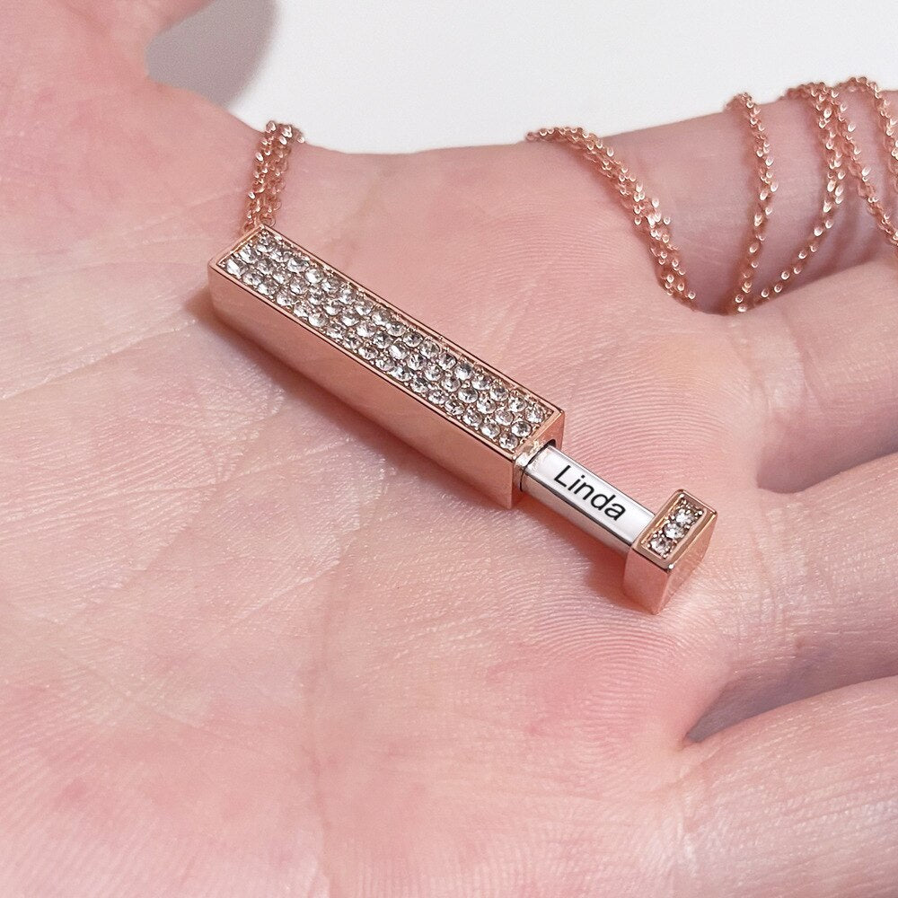 Rose Gold Personalized Name Retractable Double-layer Engraved 3D Necklace - MERGE.DAY.1.FREESTYLE