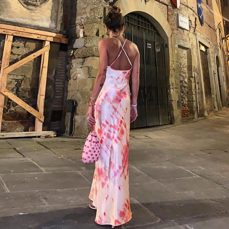 neon satin lace up 2022 summer women bodycon long midi dress sleeveless backless elegant party - MERGE.DAY.1.FREESTYLE