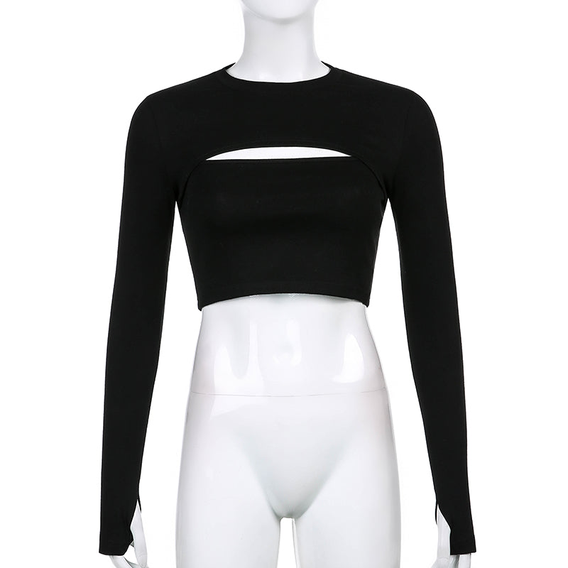 Sexy Hollow Knit Top Sweater Women Party Navel Slim Ribbed Summer Lady Shirts - MERGE.DAY.1.FREESTYLE