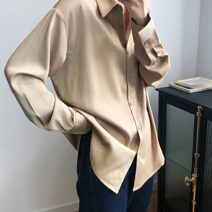 Satin Shirts Long Sleeve Turn Down Collar Elegant Office Ladies Workwear - MERGE.DAY.1.FREESTYLE