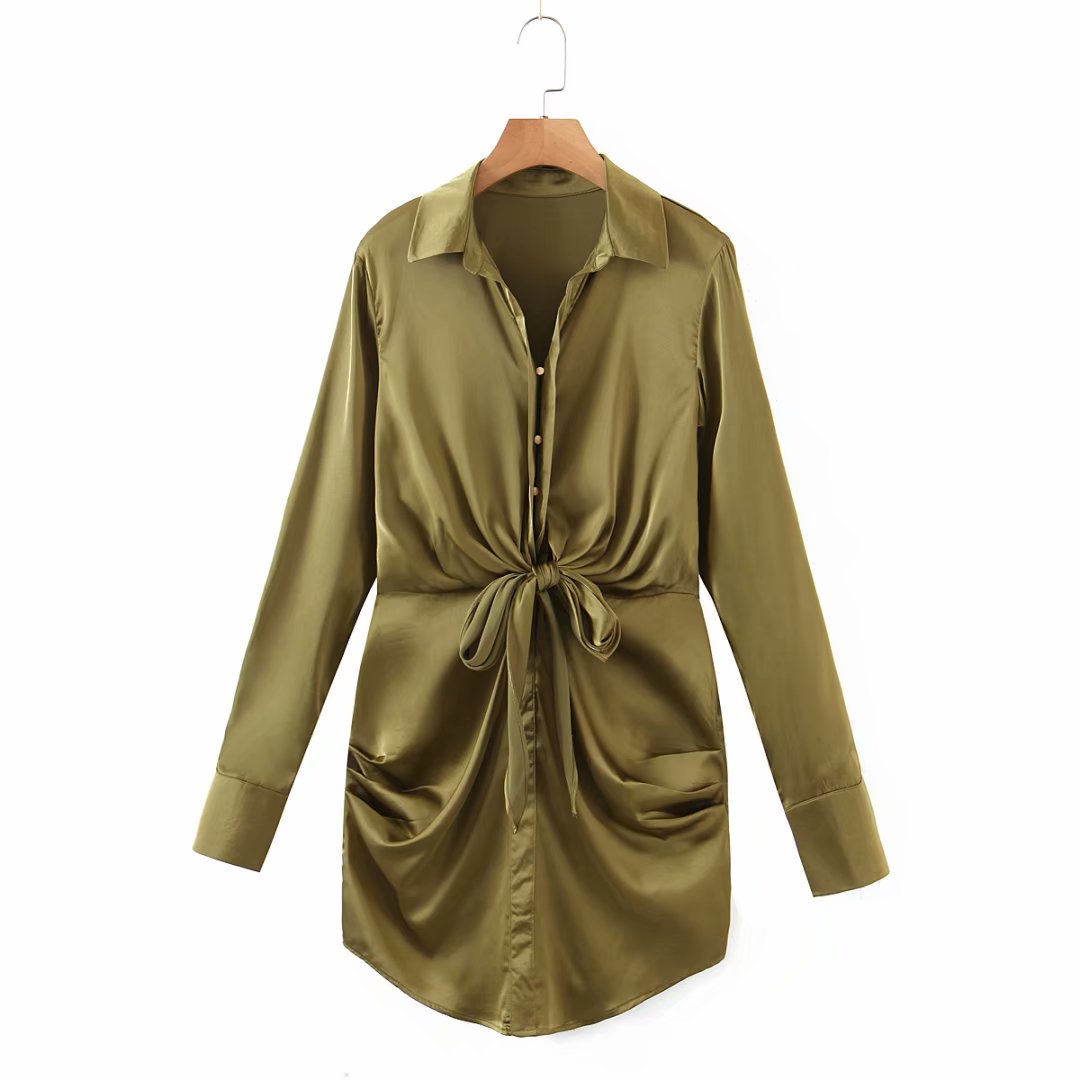 mini dress summer long sleeves women irregularity pleated vocation style loose white shirtdress - MERGE.DAY.1.FREESTYLE