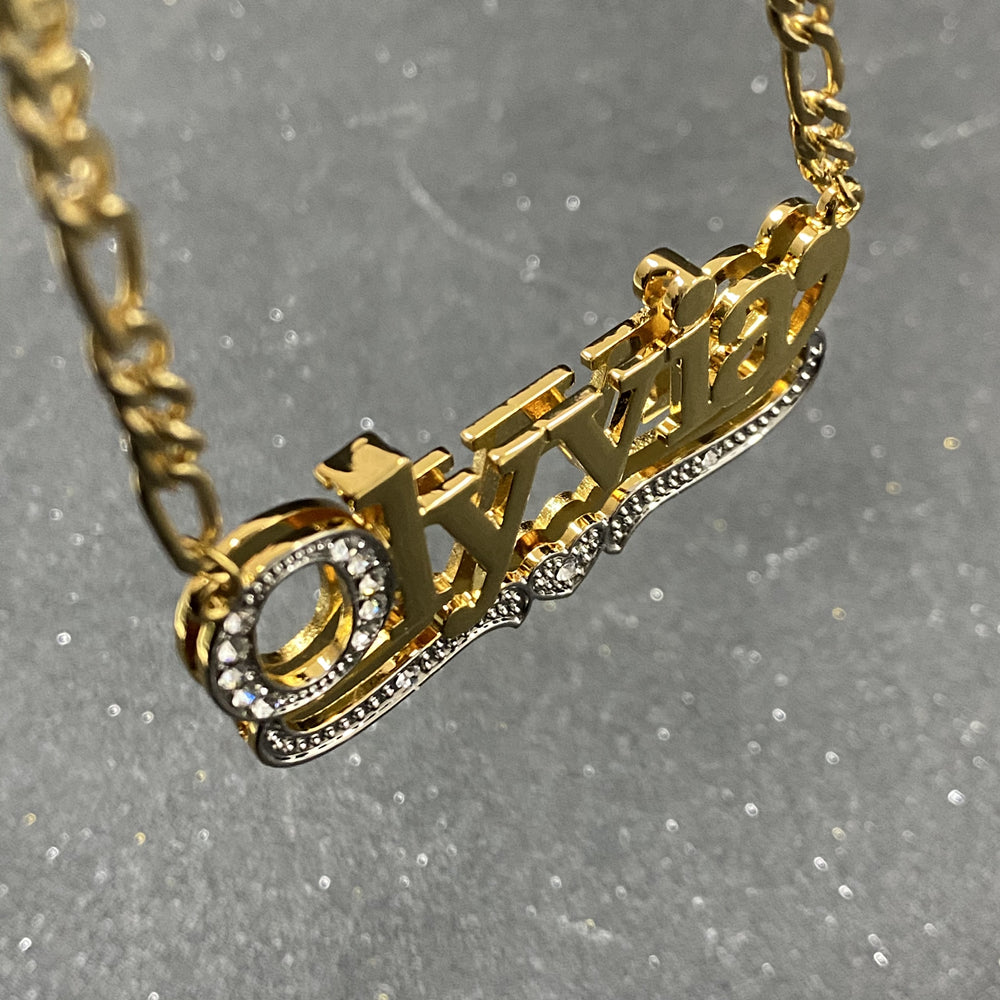 3D Name Necklace Custom Two Color Stainless Steel Double Layer Under Heart Necklace - MERGE.DAY.1.FREESTYLE