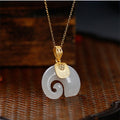 Vintage White Hetian Jade Elephant Pendant 18K Gold Plated Chain Necklace - MERGE.DAY.1.FREESTYLE