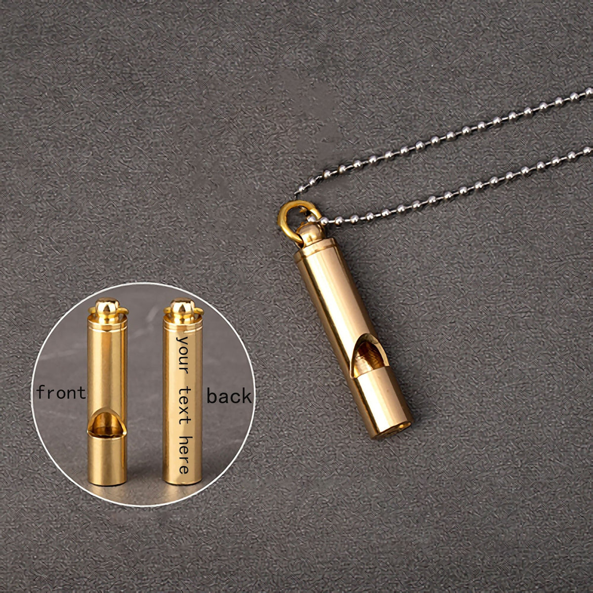 Engraved Text Brass Whistle Necklaces Custom Phone Number Children Anti-lost Necklace - MERGE.DAY.1.FREESTYLE