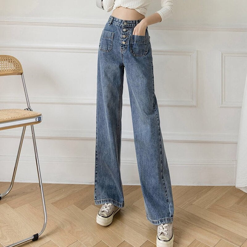 Women's Loose Straight Denim Trousers Female High Waist Wide Leg Pants high street - MERGE.DAY.1.FREESTYLE