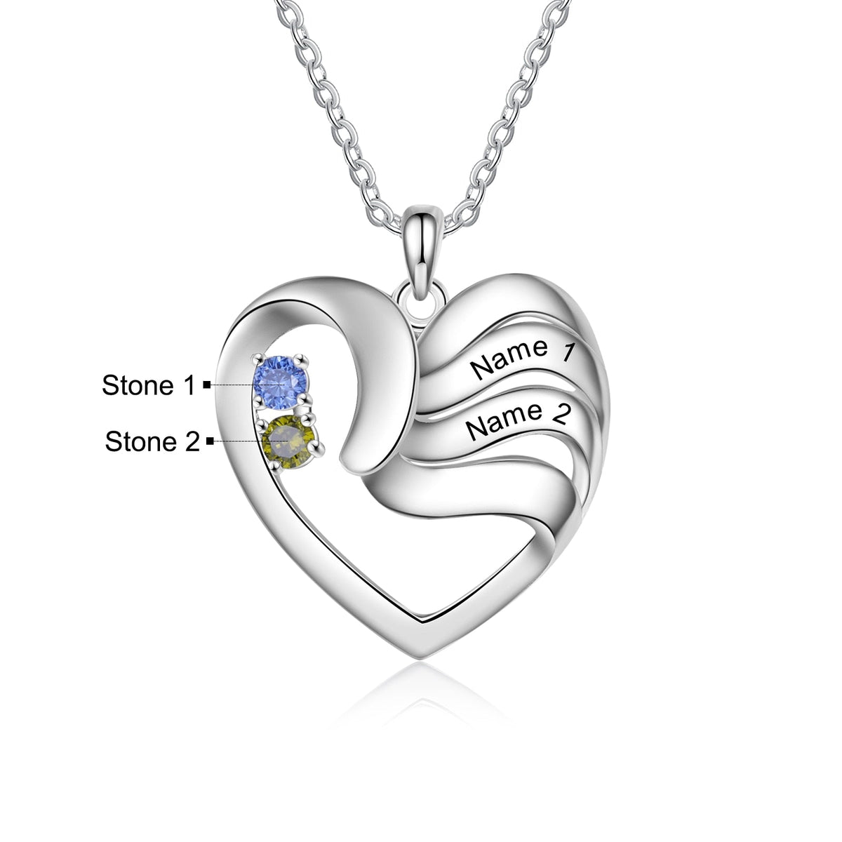 2-5 Names Customized Birthstone Fashion Memorial Heart Necklace - MERGE.DAY.1.FREESTYLE