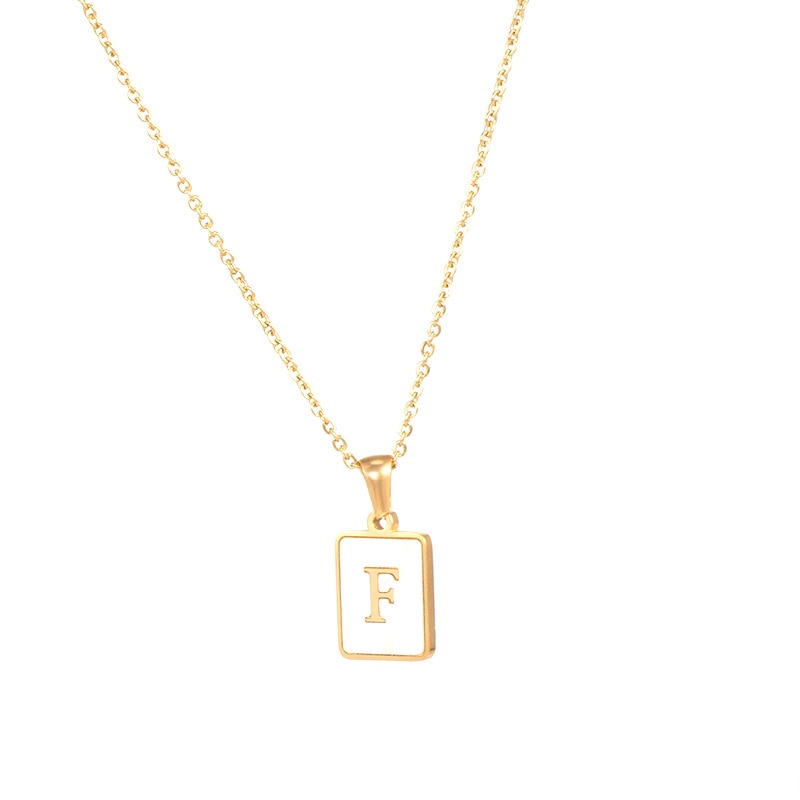 18K Golden Chain Necklaces Male Square Natural Shell Initial Letters Pendant Stainless Steel Jewelry - MERGE.DAY.1.FREESTYLE