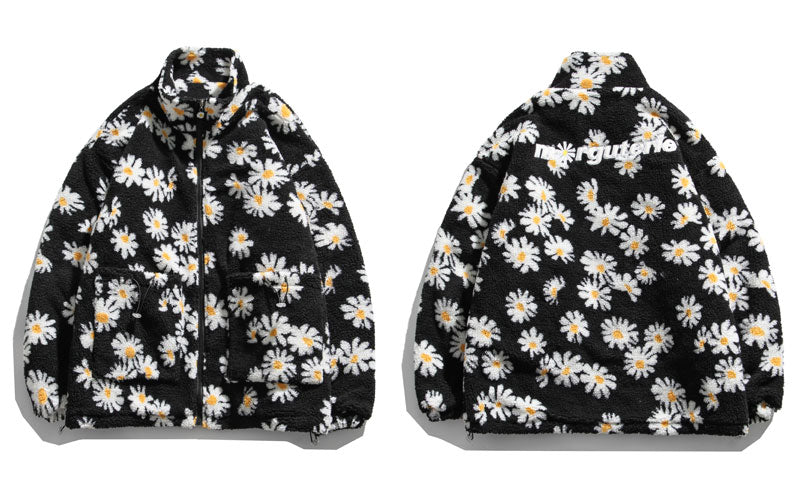 Cotton Padded Thick Parkas Jackets Daisy Print Fleece Warm Full Zip Coats - MERGE.DAY.1.FREESTYLE