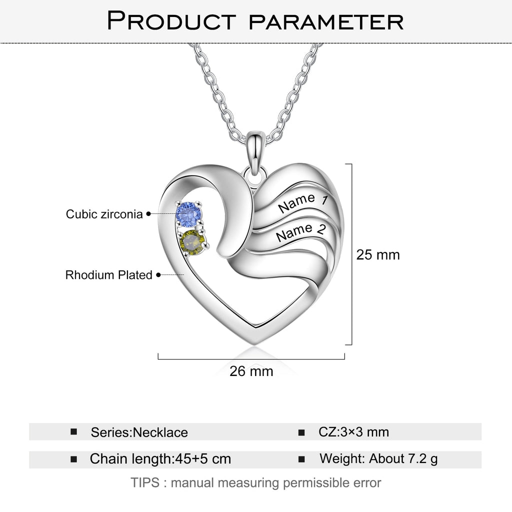 2-5 Names Customized Birthstone Fashion Memorial Heart Necklace - MERGE.DAY.1.FREESTYLE