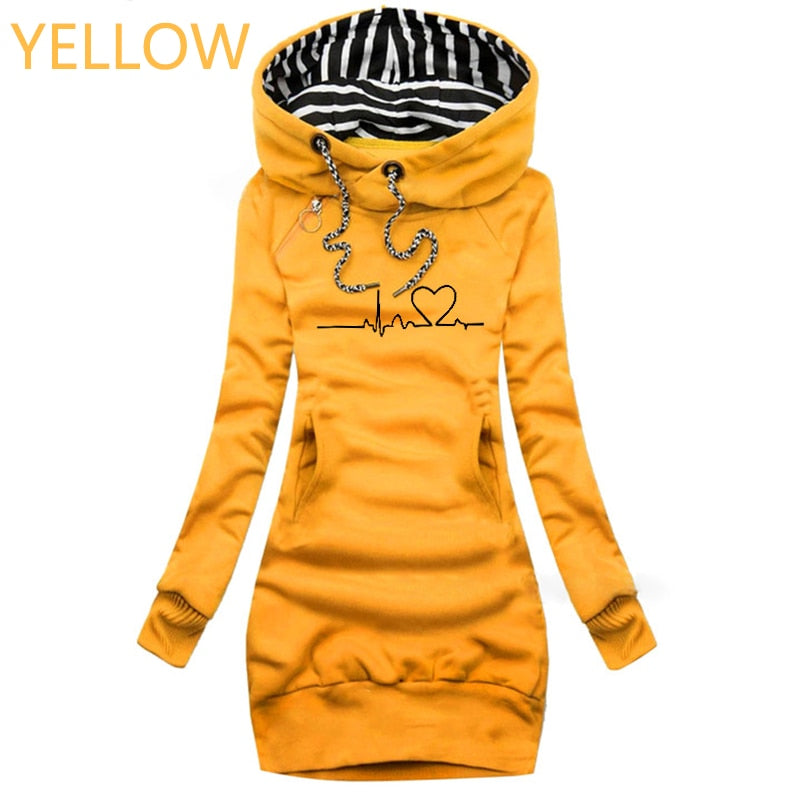 Autumn and Winter Women Dresses Long Sleeve Hoodie Dress for Women Pullover Hooded Dresses - MERGE.DAY.1.FREESTYLE