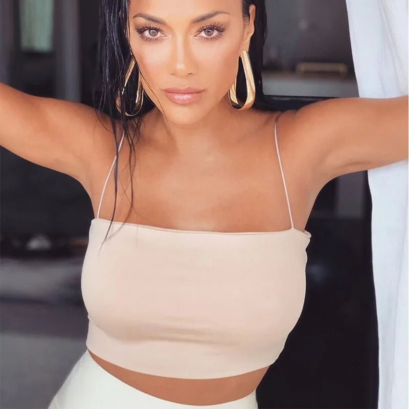 Women Spaghetti Strap Crop Top Sexy Bodycon Sleeveless Cami Tube Top - MERGE.DAY.1.FREESTYLE