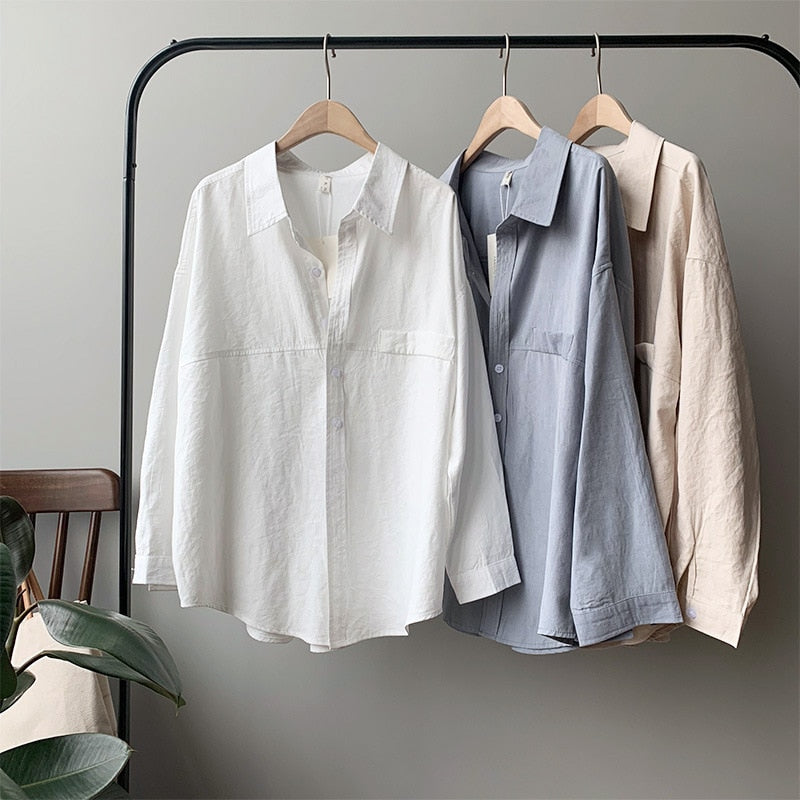 Loose Turn-down Collar Solid Female Shirts Tops Spring Summer Blouses - MERGE.DAY.1.FREESTYLE