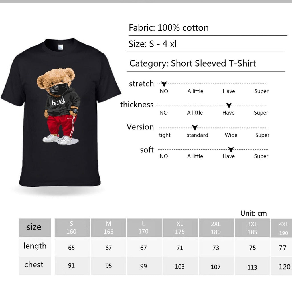100% Cotton Sports Mask Bear Print Short-sleeved T-shirt Female Half-sleeved Casual Oversized T-shirt - MERGE.DAY.1.FREESTYLE