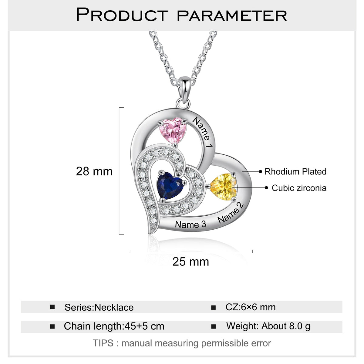 Personalized 1-6 Name Engraving Heart Pendant DIY Birthstone Necklace - MERGE.DAY.1.FREESTYLE