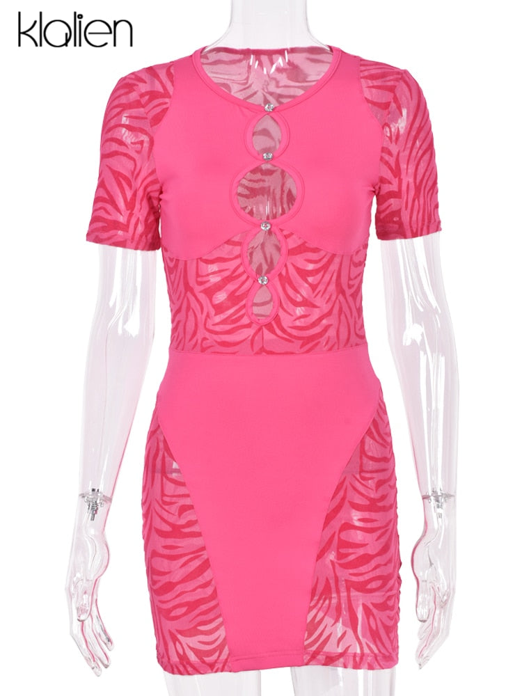 Cut Out Sexy Zebra Mesh Transparent Women's Pencil Short Dresses Mini Dress for Beach Bodycon - MERGE.DAY.1.FREESTYLE