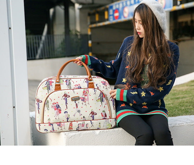 Women Travel Bags PU Leather Large Capacity Waterproof Print Luggage Duffle Bag - MERGE.DAY.1.FREESTYLE