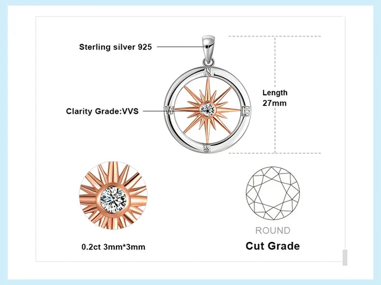 Sun Star Compass Necklace Circle Rose Gold Cubic Zirconia Pendant - MERGE.DAY.1.FREESTYLE