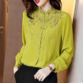 Embroidery Hollow Blouse Women Long Sleeve Imitation Silk Top Loose Vintage Shirt Plus Size - MERGE.DAY.1.FREESTYLE